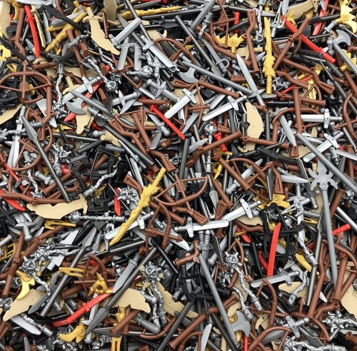 Assorted genuine LEGO minifigure weapons and accessories