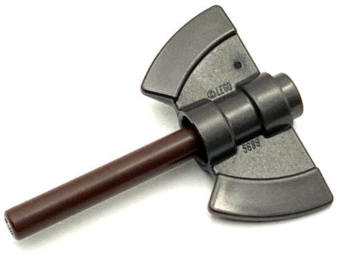 Lego New Pearl Dark Gray Minifigure Weapon Double Axe Head Dark Brown Bar Piece