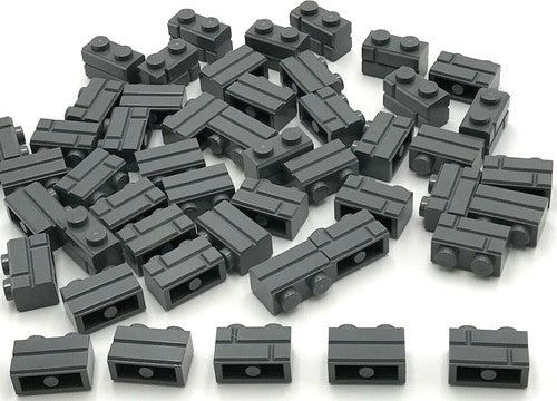 Lego 50 New Dark Bluish Gray Bricks Modified 1 x 2 with Masonry Profile Pieces