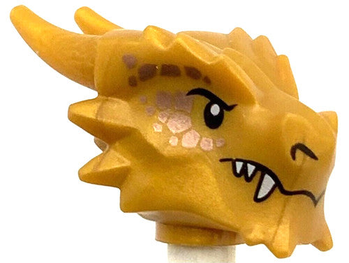 Lego New Pearl Gold Minifigure Head Modified Dragon with Black Eyes and Nostrils