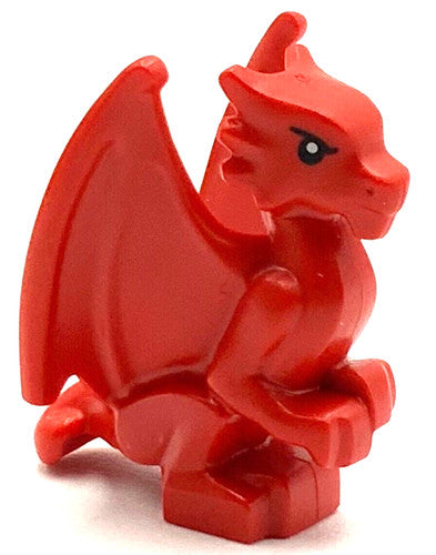 Lego New Red Dragon Baby Perched with Folded Wings with Black Eyes Piece
