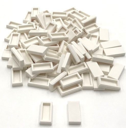 Lego 100 New White 1 x 2 Flat Smooth Tiles Pieces