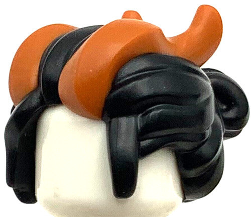 Lego New Black Minifigure Hair with Side Bangs and Bun Dark Orange Horns Piece